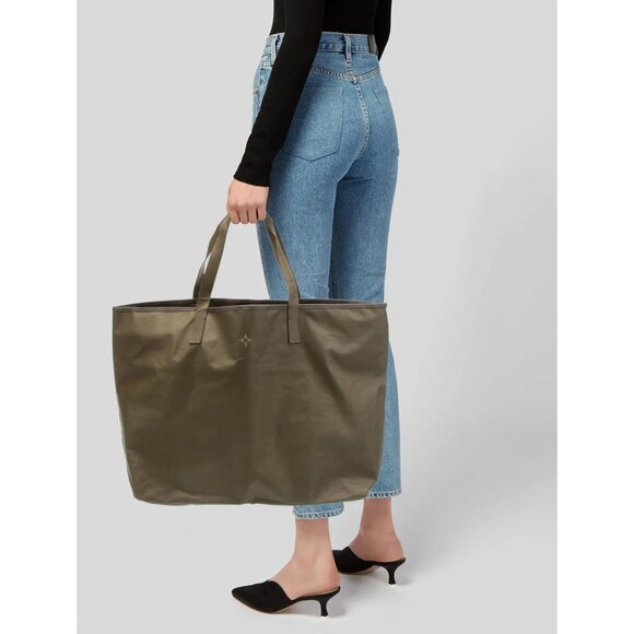 India Hicks Army Olive Green Large Canvas Tote Bag Double Strap Handles NWOT - Picture 1 of 10